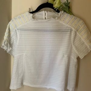 Free People White Top with Embroidered Detail